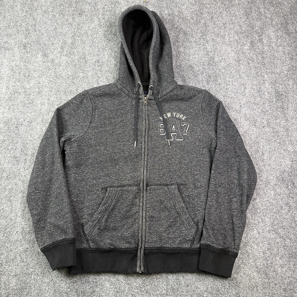 Aeropostale Sherpa Lined Hoodie Adult Small Full Zip Gray Black Heathered